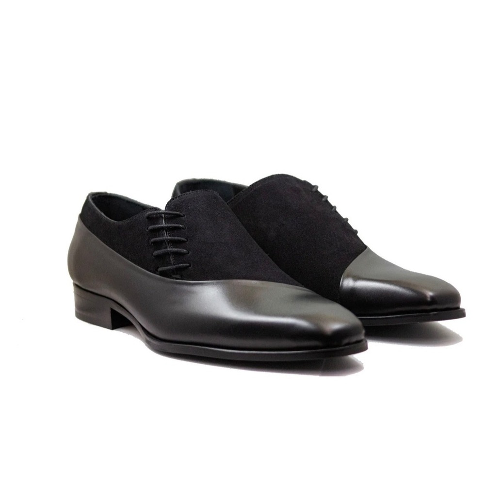 Luciana Mens Black Leather Suede Oxford Dress Shoes Size 44 Made in Spain